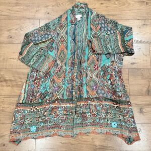 Soft Surroundings Cardigan O/S Embroidered Open Front Boho Duster Gypsy Hippie